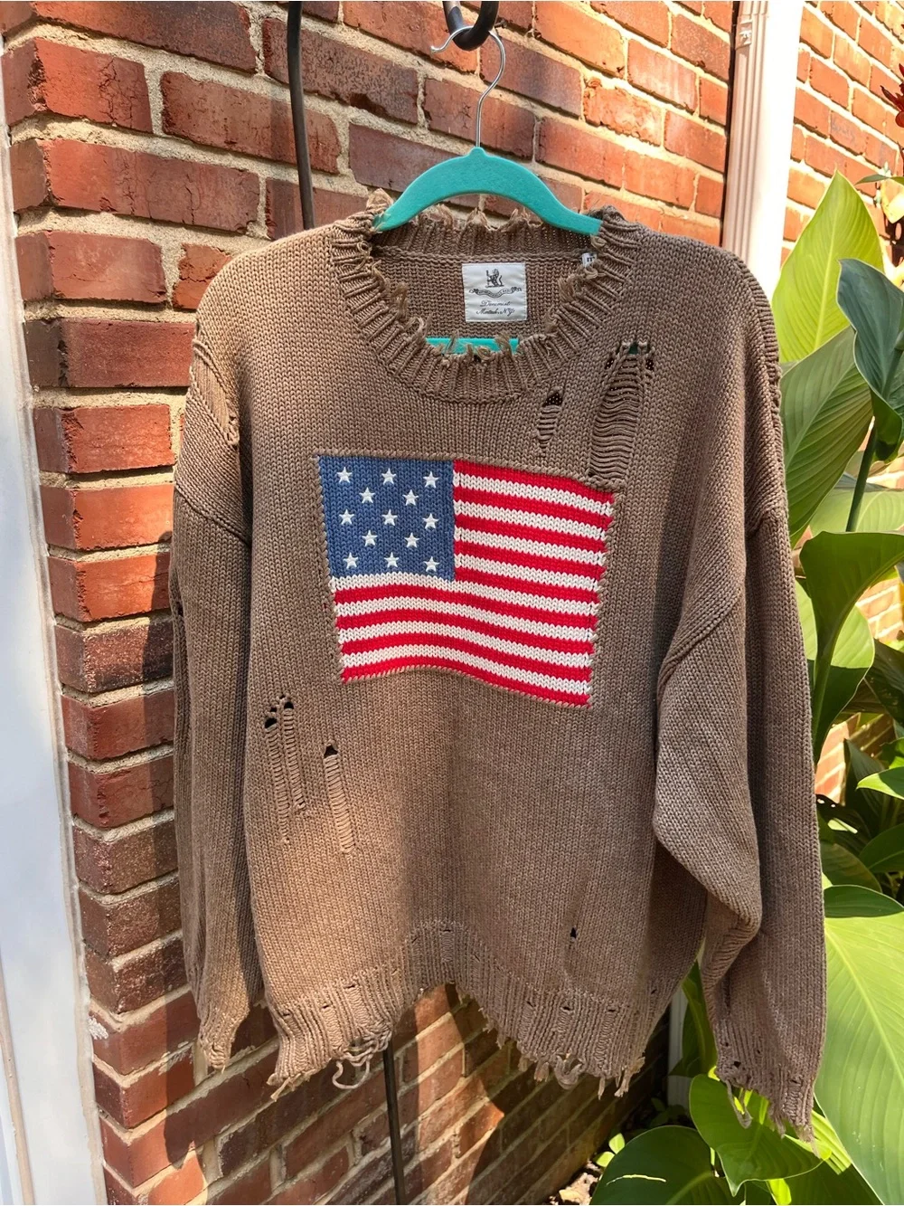 Denimist Distressed American Flag Sweater